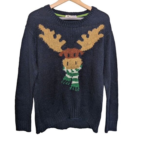 Jolt Christmas Moose Navy Blue Pullover Knit Sweater Women Sz M Holiday Party - Picture 1 of 9